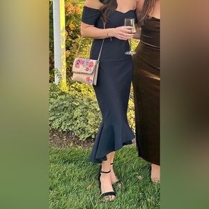 Lulus How Much I Care Midnight Blue Off-The-Shoulder Midi Dress